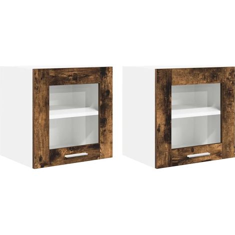 Set di 2 armadietti pensili moderni spazio portaoggetti 40 x 31 x 40 cm in legno multistrato rovere fumo 020053250