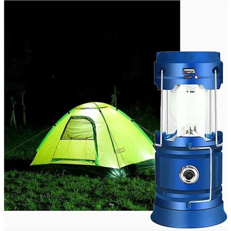 Lanterne LED rechargeable solaire/USB, lampe de camping puissante, lanterne de jardin portable avec 2 modes, lampe de poche 360° éclairage suspendu avec fonction étanche pour bivouac/urgence/garage (1/4)