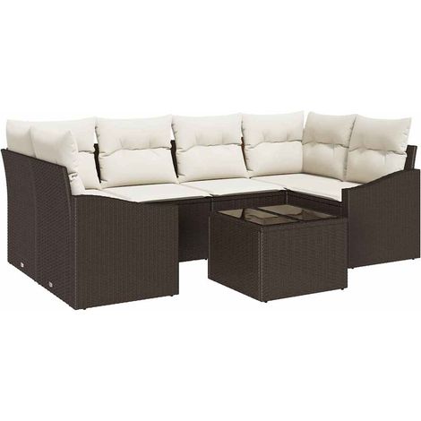 Maison Exclusive - Set di divani con cuscino 7 pcs Marrone e Crema polyrattan
