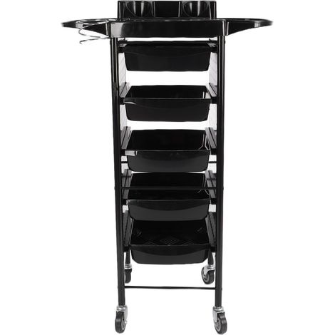 Chariot de Salon Roulant Noir, Étagère de Rangement à Roulettes pour Coiffure, Gain de Place, Meuble Mobile avec Tiroirs, Idéal pour Spa et Esthétique (1/5)