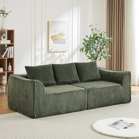 Divano a 3 posti 235x101x72,5 cm, comodo, in schiuma senza telaio modulare, in velluto a coste – Verde (1/5)