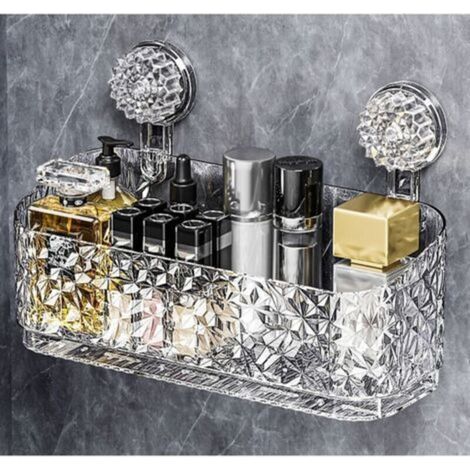 Badezimmerregal mit Saugnapf, Regal im Gletscher-Design, Wandmontierte Toilettenaufbewahrungsbox, Drehbar zur Verstärkung, Aufbewahrung für Handtücher und andere Kleinigkeiten