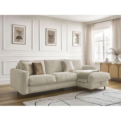 BOBOCHIC - Canapé d'angle réversible convertible NOUVEAU COCOONE ouverture express tissu bouclette Réversible 140x200 Beige (1/5)