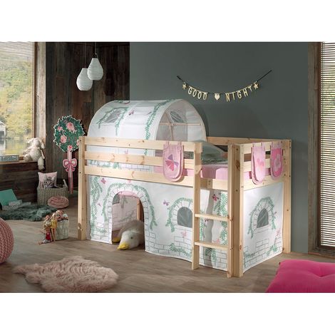 Letto mezzanino 90x200 rete inclusa e rivestimento Birdy Vipack Pino Legno (1/2)