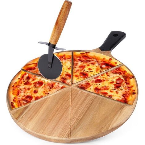 Tabla de pizza redonda de madera con cuchillo, 30 cm, 2 unidades. (1/5)