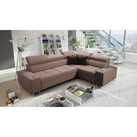 Elegantes Ecksofa mit Konsole und Ladegerät MORENA II Sawana Braun Rechts (1/5)