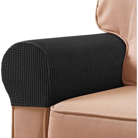 Protector universal para reposabrazos, funda de fibra de poliéster para reposabrazos de sofá, protege mejor los brazos de tu sofá del desgaste, funda elástica para silla (2 unidades, negro). (1/5)