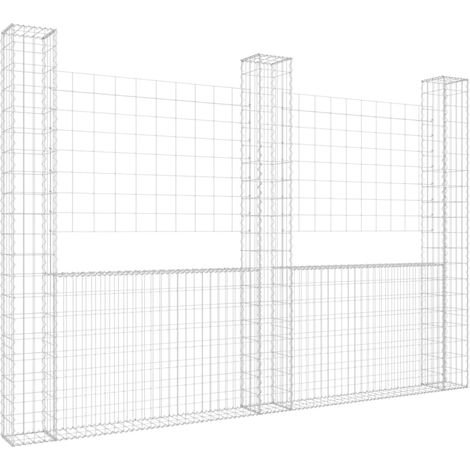 Cesta de gaviones forma de U 3 postes de hierro 260x20x200 cm vidaXL (1/7)