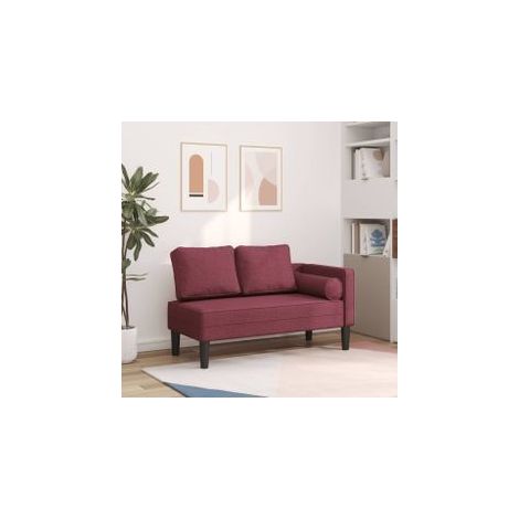 Chaise longue avec coussins rouge bordeaux tissu (1/5)