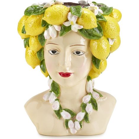 Fade Vaso Busto Jaffa 25 Cm in Resina con Limoni – Vaso Ornamentale Design Decorativo