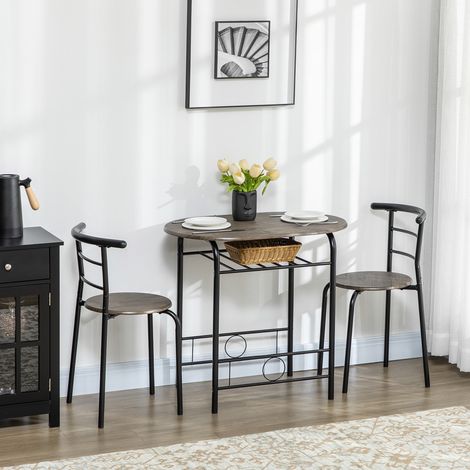 Ensemble bistro : 3 pièces - noir - 80 cm x 53 cm x 74,5 cm - 2 chaises - 1 table - Robuste (1/4)