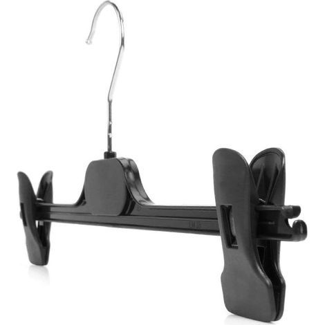 Cintres en plastique noir avec pinces réglables pour pantalons et jupes, 35 cm, lot de 10 (1/3)