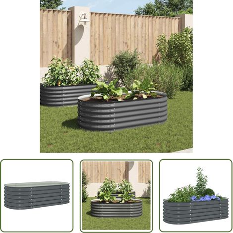 The Living Store Lit surélevé de jardin 160x80x44 cm Acier galvanisé Gris - Jardiniere Exterieure - Pot De Fleurs Extérieur - Bac Plante - Lit Surélevé Jardin - Décoration Jardin (1/5)