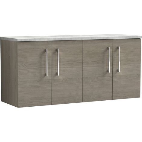 Nuie Arno Wall Hung 4-Door Vanity Unit with Bellato Grey Worktop 1200mm Wide - Solace oak (1/4)