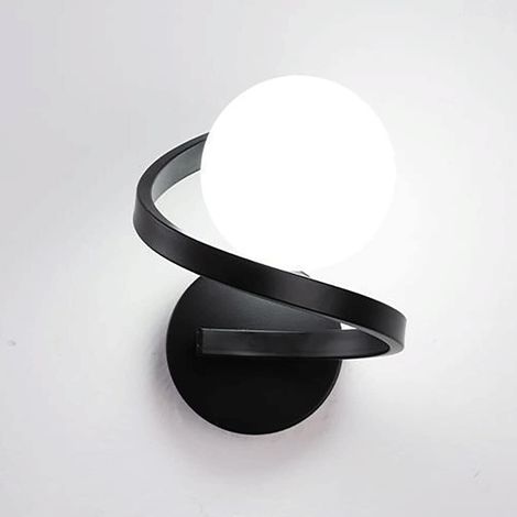 Applique murale en métal en spirale avec abat-jour boule de verre, applique murale globe de chambre à coucher, veilleuse décorative de chevet moderne, appliques murales de couloir simples, luminaire m (1/5)