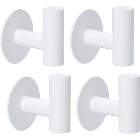 Lntyq Crochet Adhesif Mural, 4 Pièces Accroche Serviette Salle de Bain, Porte Manteau Mural Sans Percage, Crochet Autocollant en Acier Inoxydable, Crochet Mural Blanc pour Chambre