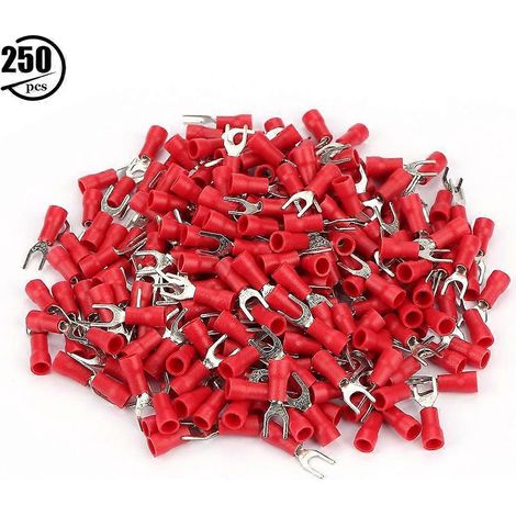 Ensemble de 250 serre-câbles électriques isolés avec connecteurs à fourche à sertir (rouge) (1/4)
