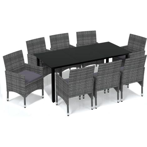 Maison Exclusive - Set Pranzo da Giardino 9 pz con Cuscini in Polyrattan Grigio