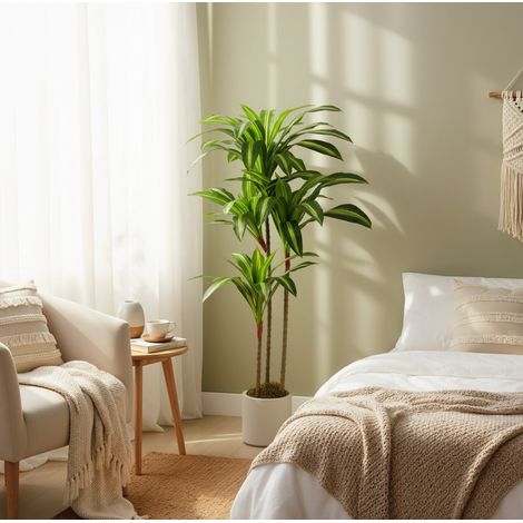 Pianta artificiale Dracena 60x40x120 cm, rami flessibili, vaso bianco, plastica verde (1/5)