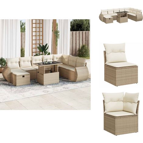 9-tlg. Garten-Sofagarnitur mit Kissen Beige Poly Rattan - Garten Sofagarnitur - Garten Sofagarnituren - Outdoor Sofagarnitur - Sofagarnitur Terrasse (1/5)