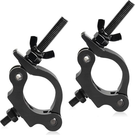 Clips de montaje de aluminio de alta resistencia para estructuras de escenario, compatibles con proyectores, focos y sistemas de iluminación escénica. (2 unidades, color negro) (1/5)