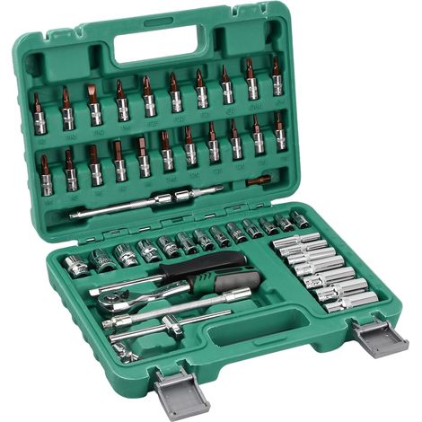 Set di chiavi a bussola da 1/4", set di inserti, chiave a bussola universale, chiave a cricchetto, impugnatura rotante, set di attrezzi per auto da 53 pezzi, aste di prolunga per riparazioni di auto e (1/5)