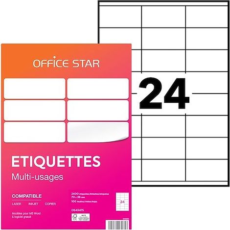 Étiquette multi-usages 70 x 36 mm Avery Office Star blanche - Boîte de 2400 (1/4)