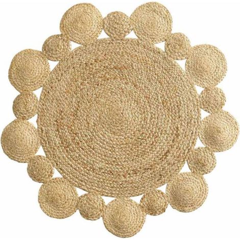 Paris Prix – Tapis rond en jute 90cm – Effet ajouré – Couleur naturelle – Facile d'entretien – Pour décoration intérieure (1/5)