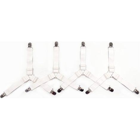 Sangles pour Draps de Lit 4 Pièces Attache Drap Housse Triangle Attache Matelas élastique Tendeur de Draps Réglable Bretelles Sangle pour Matelas Blanc (1/5)