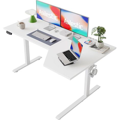 Stehschreibtisch Elektrisch Höhenverstellbar Lform Weiß 150 x 90 cm (1/5)