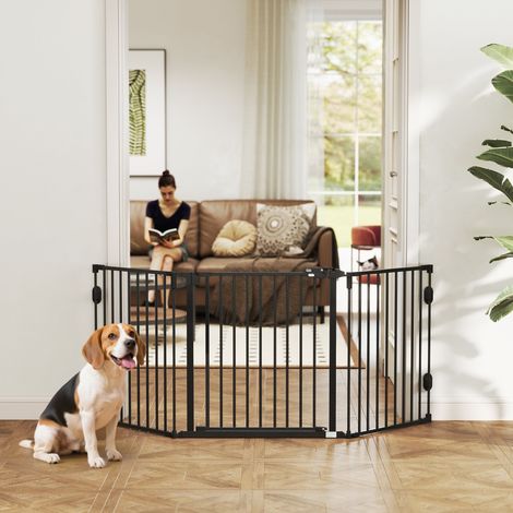 Barrière pliable pour chien en acier avec verrouillage automatique, 202,5x2x76cm, noir (1/5)