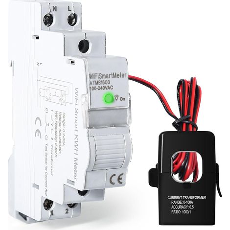 Compteur Électrique, ATMS1603 Tuya WIFI Compteur d'Énergie Intelligent Commutateur de Télécommande Compteur Electrique Consommation avec Surtension et Sous-Tension AC220V (1/5)