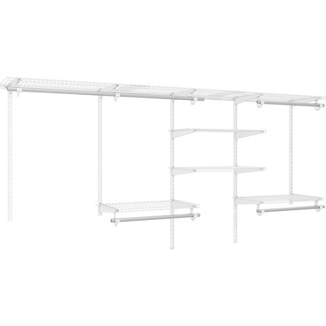 Organiseur de placard blanc en métal avec 7 étagères et 5 tringles réglables pour chambre, buanderie et dressing (1/5)