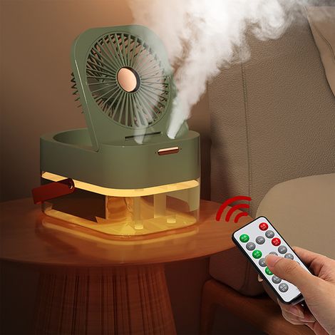 Faltbarer, leiser Mini-Tischventilator mit Sprühfunktion und Nachtlicht für Zuhause, Reisen und Büro (Grün) (1/5)