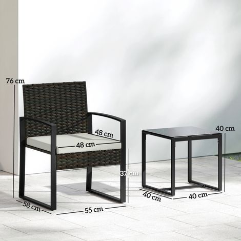 Ensemble bistro en rotin, ensemble de mobilier de jardin 3 pièces comprenant 2 chaises de jardin, une table basse et des coussins amovibles, blanc crème (1/5)