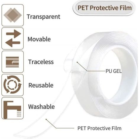 Pratique Nano Ruban adhésif Lavable Multifonctionnel réutilisable Traceless Double-Face antidérapant et Gratuit pour enlever (1/4)