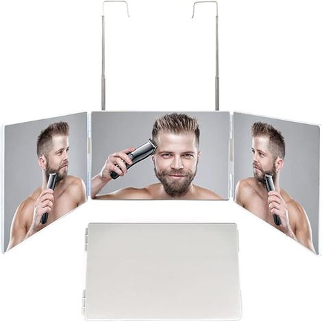 Spiegel , Wandspiegel, Badspiegel,3-Wege-Spiegel, 360-Grad-Selfie-Schneider, verstellbarer, faltbarer, tragbarer Kleeblattspiegel mit hochversenkbarem Haken, weiß ohne LED (1/5)