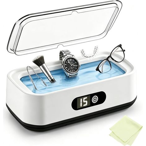 Appareil de nettoyage à ultrasons 650 ml - 49 kHz - Nettoyeur à ultrasons avec 5 modes - Appareil de nettoyage à 360 ° - Portable à ultrasons pour lunettes, prothèses dentaires, bijoux et pinceaux de (1/5)