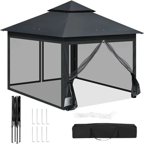 3x3m Gazebo pliant tente auvent de jardin avec moustiquaire tente de fête réglable en hauteur Protection UV avec sac de transport en plein air (1/5)