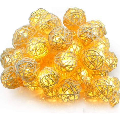 Guirlande lumineuse en rotin avec guirlande lumineuse blanche chaude de 2,5 mètres 20 LED pour l'intérieur, la chambre (1/5)