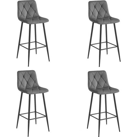 Tabouret Valora KODA, velours gris foncé, pieds noirs x4 (1/5)