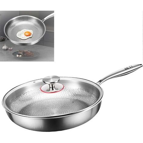 Padella professionale in titanio martellato con coperchio, rivestimento antiaderente, distribuzione uniforme del calore (30 cm) (1/5)
