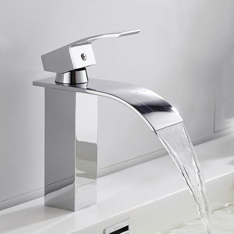 Vtizikl Robinets cascade pour lavabo de salle de bain, mitigeur en laiton pour lavabo de salle de bain, monotrou, mitigeur de lavabo à poignée unique, robinets de lavabo cascade, eau froide et chaude  (1/4)