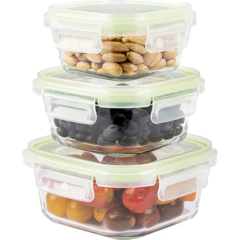 Boite Hermetique Alimentaire Verre - Boite De Conservation Alimentaire, Récipient en Verre pour Conservation Alimentaire Peu Encombrants Pour Micro-Ondes Et Congélateur (Set de 3, Vert) (1/5)