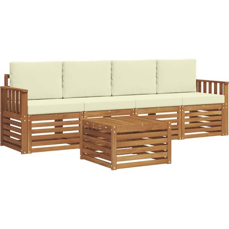 vidaXL Outdoor Sofa Set 5 pcs Natural and Cream Solid Acacia Wood (1/5)