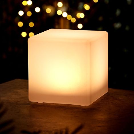 LED Solar Kunststoff Würfelleuchte warm weiß - 30 cm - Garten Deko Beleuchtung mit Milchglas Optik - Solarlampe Gartenleuchte Solarleuchte für Terrasse Balkon Außen wasserfest