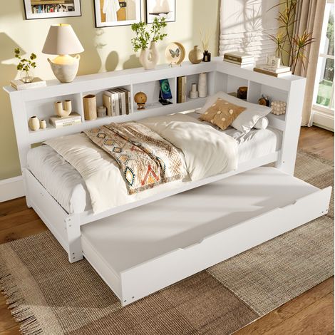 Letto a divano con letto estraibile 90x200 cm in legno bianco - FLORAGRACE (1/5)