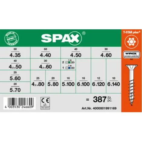 Assortiment de 364 Vis bois Tête fraisée T-STAR WIROX + 3 Embout - 10 pièces (1/4)