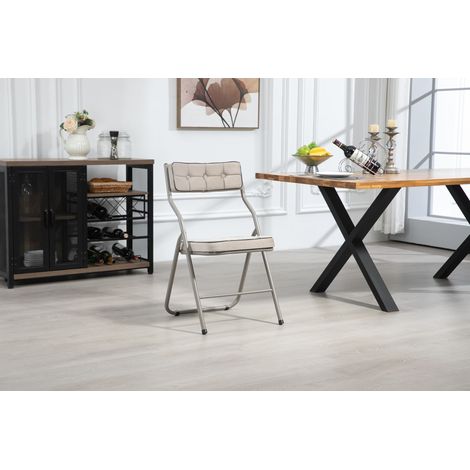 DESMIU Chaise de Salle à Manger Pliante Lot de 2 avec Assise Rembourrée et Dossier Incurvé en Velours Acier Kaki (1/4)