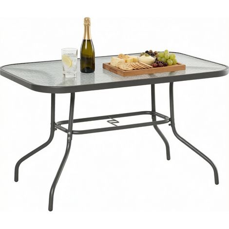 CHICFURN Tavolo da giardino rettangolare 120 x 80 x 70 cm grigio, 8 posti, foro ombrellone (1/5)